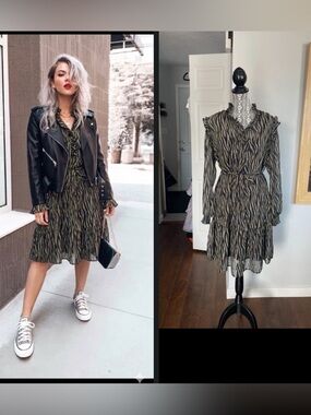 NWT Large Made In Italy 🇮🇹 Garcia Belted Button Up Dress. Animal Print/Gold